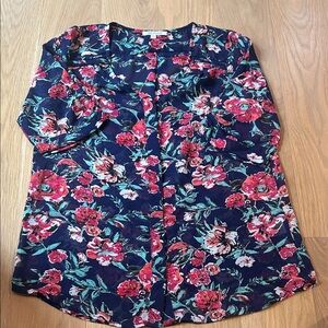 Skies Are Blue Floral Blouse in Navy and Red